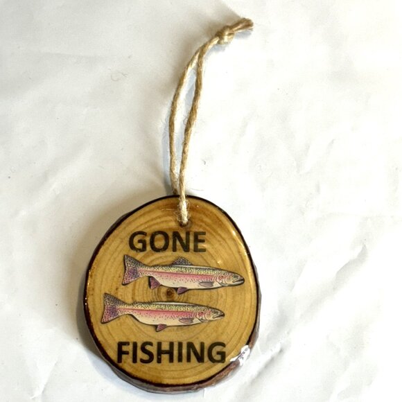 "Gone Fishing" 5 Rustic Wooden Pendant - HAND CRAFTED IN USA, NEW - Picture 14 of 15